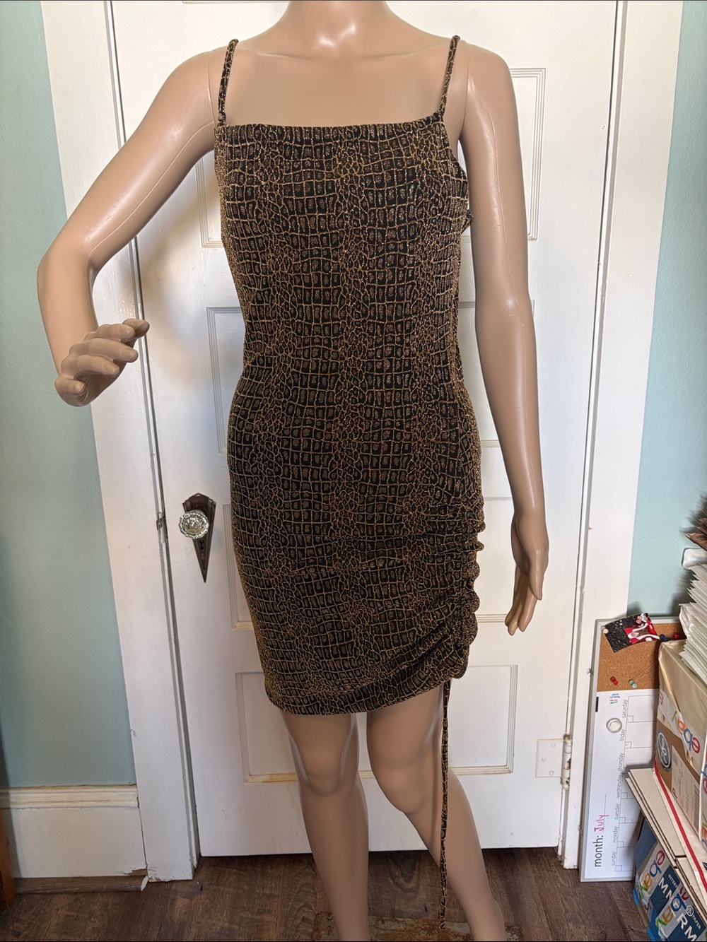 Popular 21 Spaghetti Strap Brown Croc-Print Bodycon Dress Size M